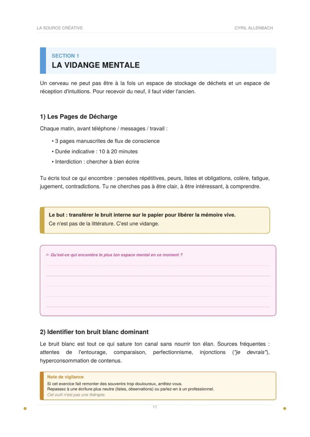 Exercice de vidange mentale à remplir